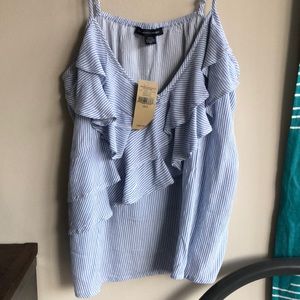 White and Blue Stripped Ruffle shirt